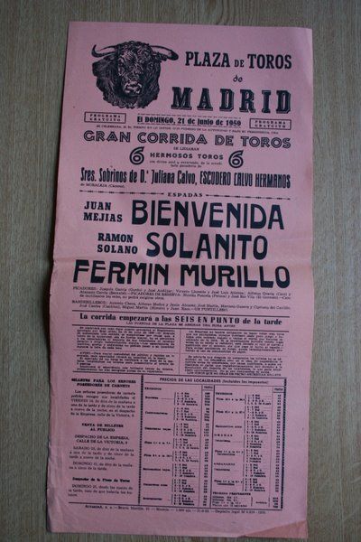 Cartel de toros de Madrid. 1959.