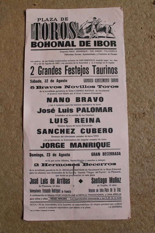Cartel de toros de Bohonal de Ibor. 22 y 23 de agosto de 1987.