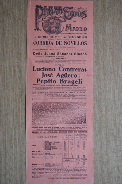 Cartel de toros de Madrid. 1931.