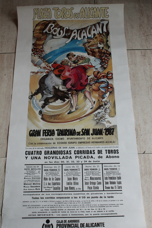 Cartel de toros de Alicante. Gran Feria Taurina de San Juan 1987. 20, 21, 22, 23 y 24 de junio. 