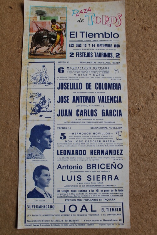 Cartel de toros de El Tiemblo. 13 y 14 de septiembre de 1990.