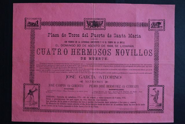 Cartel de toros del Puerto de Santa María. 20 de agosto de 1893.