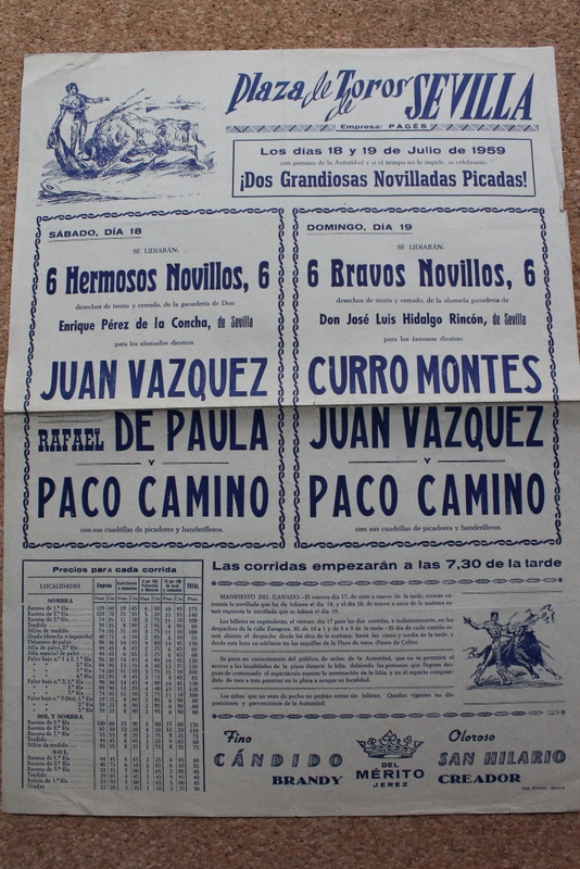 Cartel de toros de Sevilla. 18 y 19 de julio de 1959.