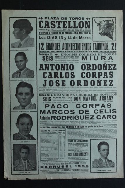 Cartel de toros de Castellón. 13 y 14 de marzo de 1955. 