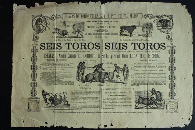 Cartel de toros de Cádiz y El Puerto de Santa María. 24 y 29 de junio de 1870.
