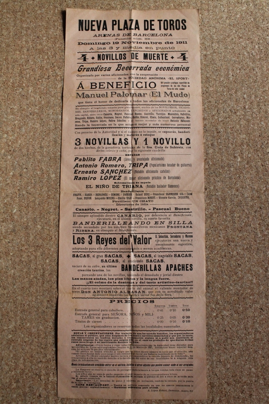 Cartel de toros de Barcelona. 19 de noviembre de 1911.