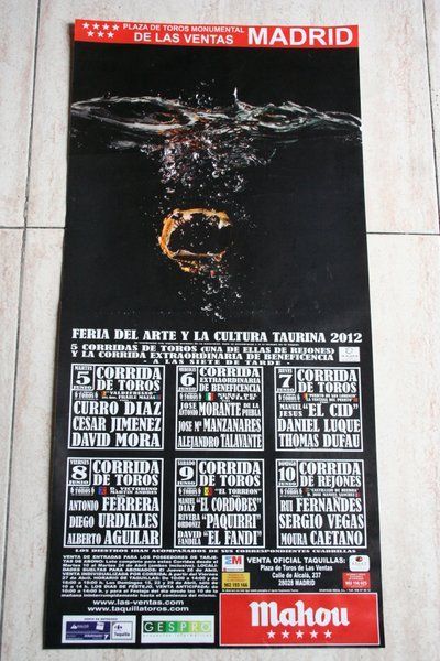 Cartel de toros de Madrid. Feria del Arte y la Cultura Taurina 2012. Días 5 al 10 de junio.