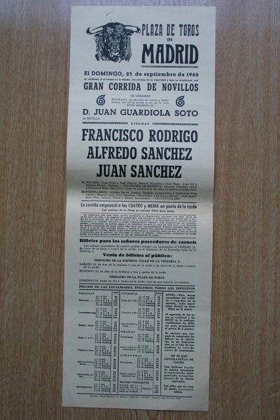 Cartel de toros de Madrid. 1960.