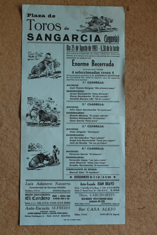 Cartel de toros de Sangarcía (Segovia). 25 de agosto de 1993. 