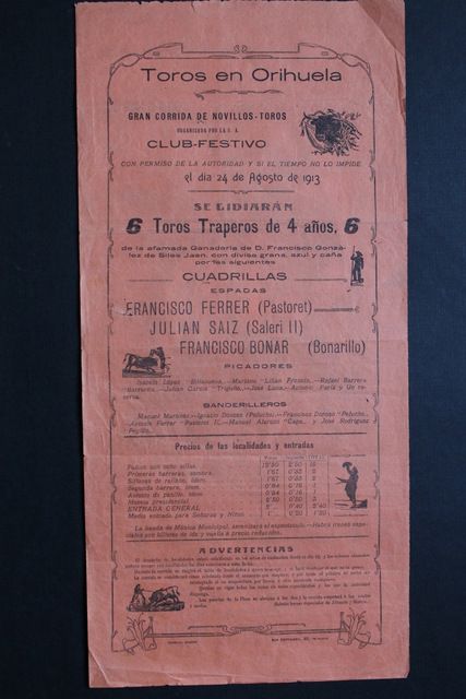 Cartel de toros de 24 de agosto de 1913.