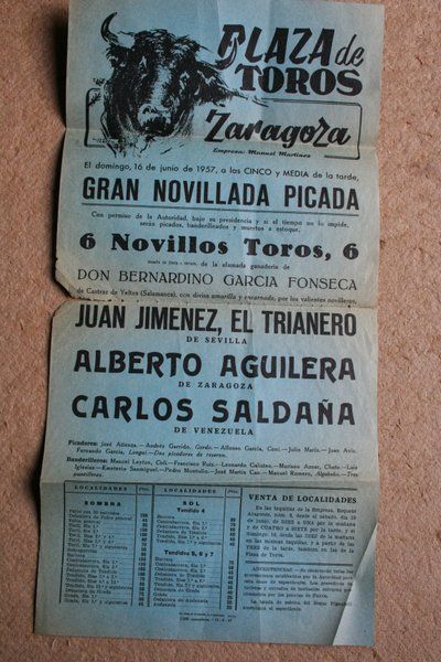 Cartel de toros de Zaragoza. 16 de junio de 1957.