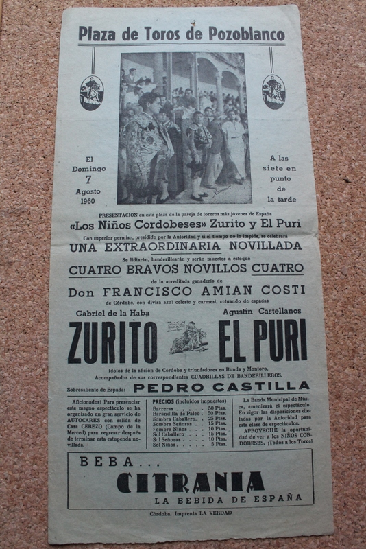 Cartel de toros de Pozoblanco. 7 de agosto de 1960.