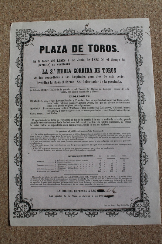 Cartel de toros de Madrid. 7 de junio de 1852. 8ª