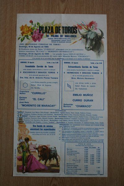 Cartel de toros de Palma de Mallorca. 1985.
