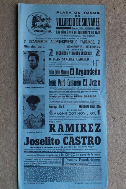 Cartel de toros de Villarejo de Salvanés. 2 y 6 de septiembre de 1970.