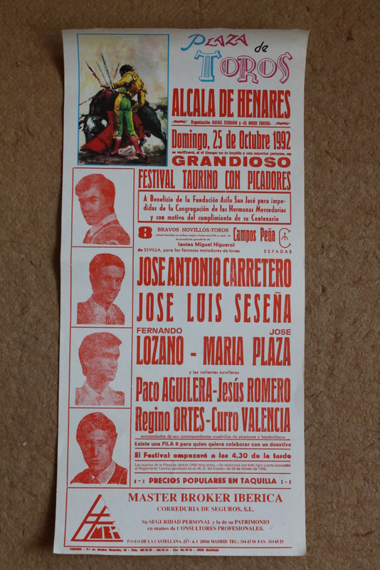 Cartel de toros de Alcalá de Henares. 25 de octubre de 1992.