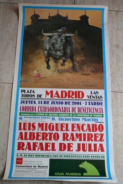 Cartel de toros de Madrid. Beneficencia. 14 de junio de 2001. 