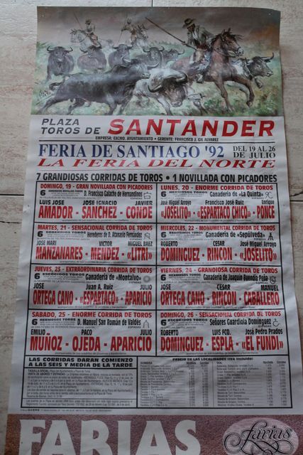 Cartel de toros de Santander. Feria de Santiago 1992. 19 al 26 de julio.
