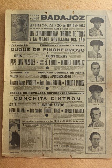 Cartel de toros de Badajoz. 24 al 26 de junio de 1948.