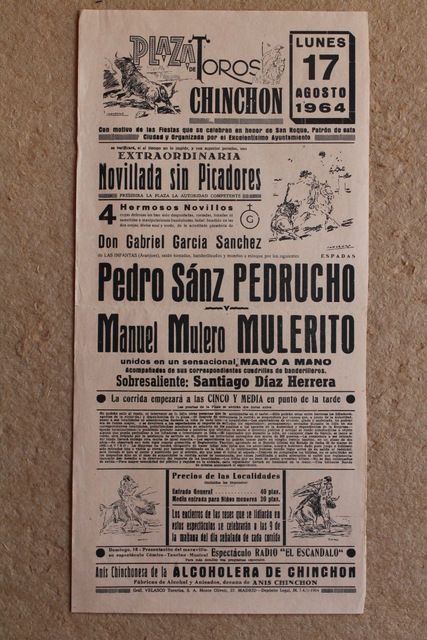 Cartel de toros de Chinchón. 17 de agosto de 1964.