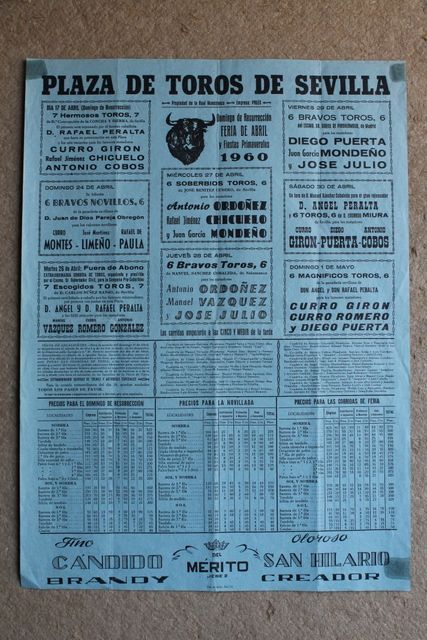 Cartel de toros de Sevilla. Feria de Abril y Fiestas Primaverales de 1960. 