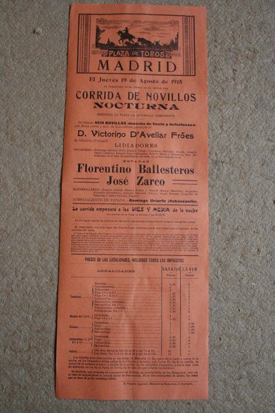 Cartel de toros de Madrid. 19 de agosto de 1915.