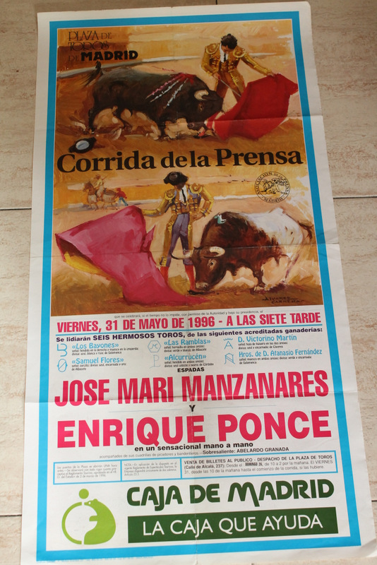 Cartel de toros de Madrid. 31 de mayo de 1996. Corrida de la Prensa.