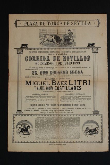 Cartel de toros de Sevilla. 9 de julio de 1893. 