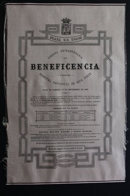 Cartel de toros de Madrid. 14 de septiembre de 1890. Corrida Extraordinaria de Beneficencia a favor del Hospital Provincial de esta Corte.