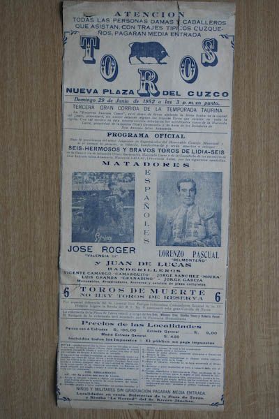 Cartel de toros de Cuzco. Perú.