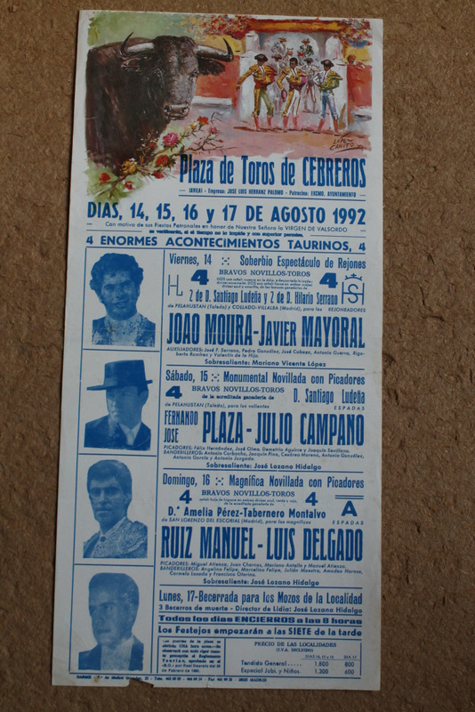 Cartel de toros de Cebreros. 14, 15, 16 y 17 de agosto de 1992.