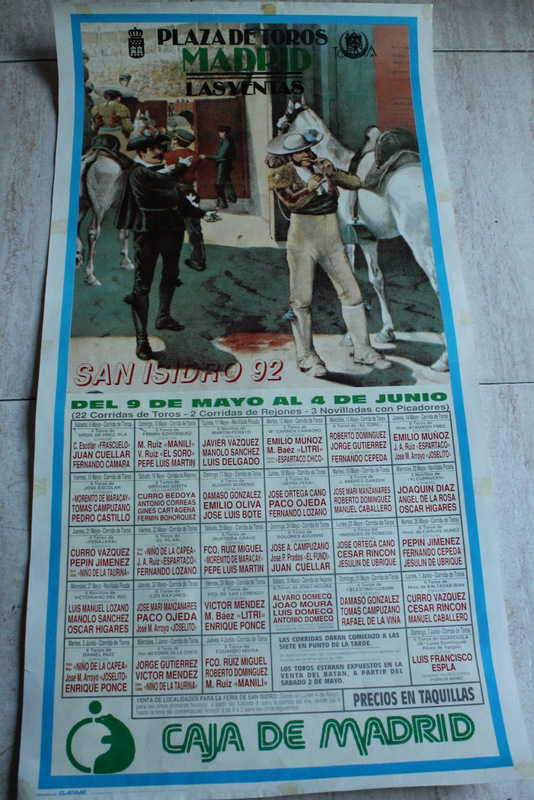 Cartel de toros de Madrid. Las Ventas. San Isidro 1992.