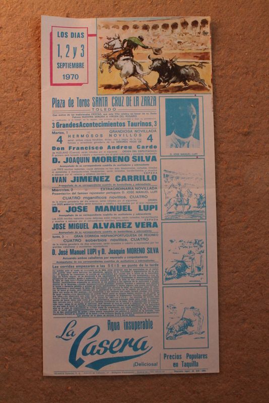 Cartel de toros de Santa Cruz de la Zarza. 1, 2 y 3 de septiembre de 1970.