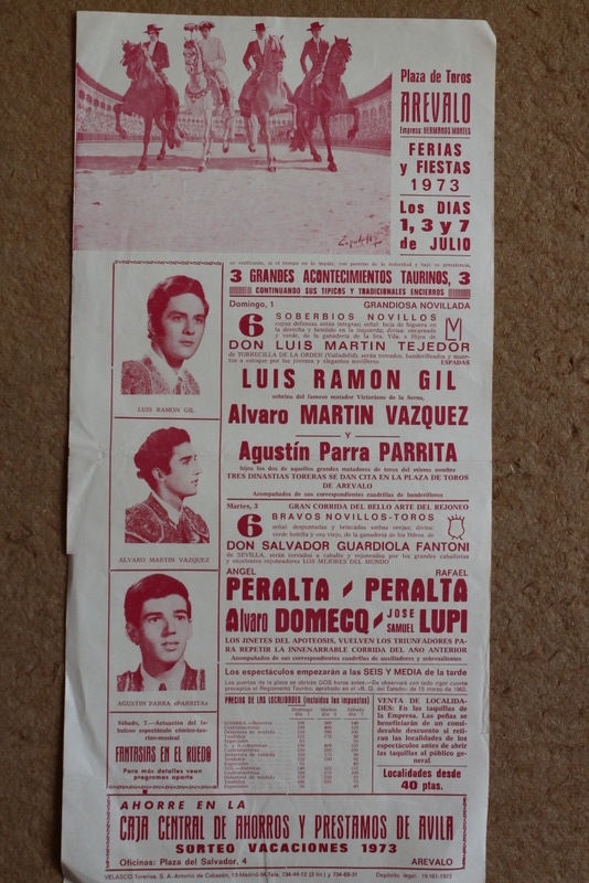 Cartel de toros de Arévalo. Feria y Fiestas 1973. 1, 3 y 7 de julio.