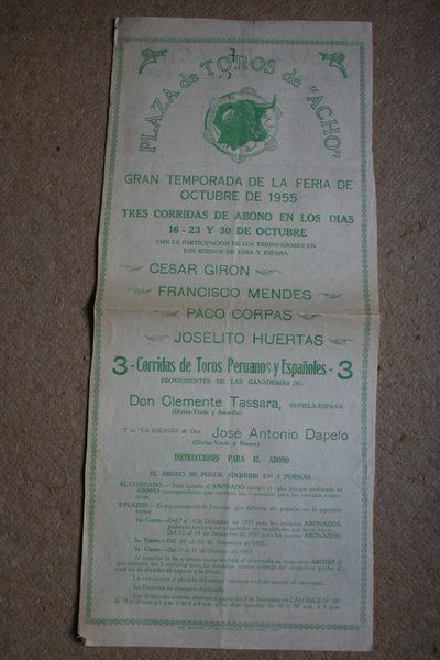 Cartel de toros de Acho. Feria de Octubre de 1955.