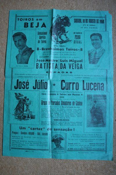 Cartel de Toiros em Beja. 10 de agosto de 1968.