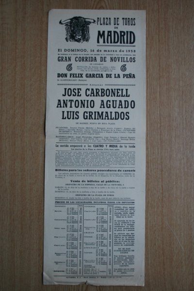 Cartel de toros de Madrid. 1958.