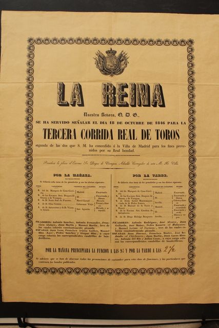 Cartel de toros de 18 de octubre de 1846.