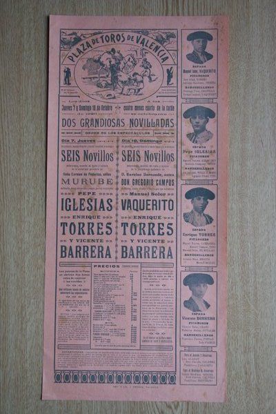 Cartel de toros de Valencia. 1926.