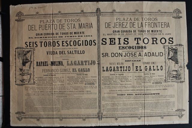 Cartel de toros del Puerto de Santa María y de Jerez de la Frontera. 22 y 24 de junio de 1884.