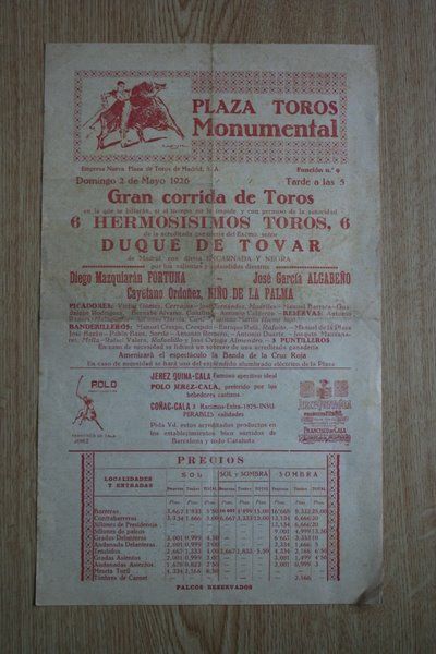 Cartel de toros de Barcelona. 1926.
