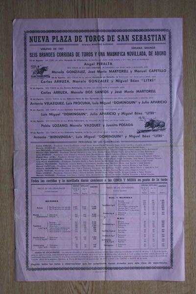 Cartel de toros de San Sebastián.