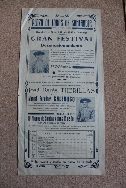 Cartel de toros de Santander. 21 de julio de 1935. 