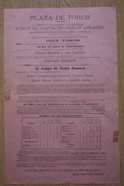 Cartel de toros de Madrid. Beneficencia.