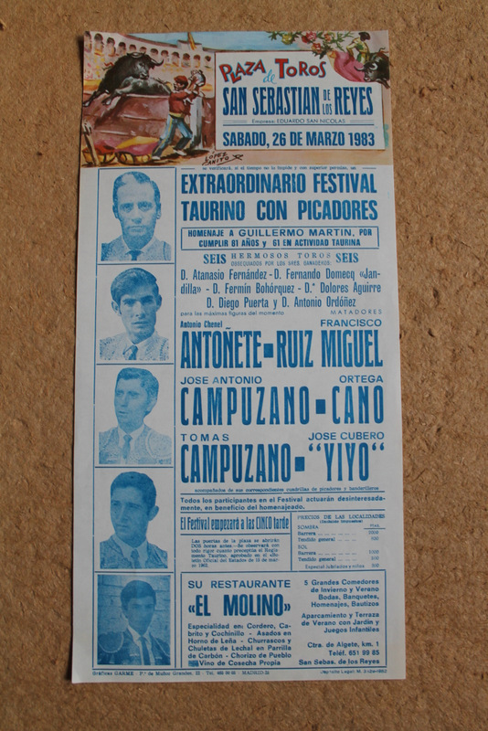 Cartel de toros de San Sebastián de los Reyes. 26 de marzo de 1983.