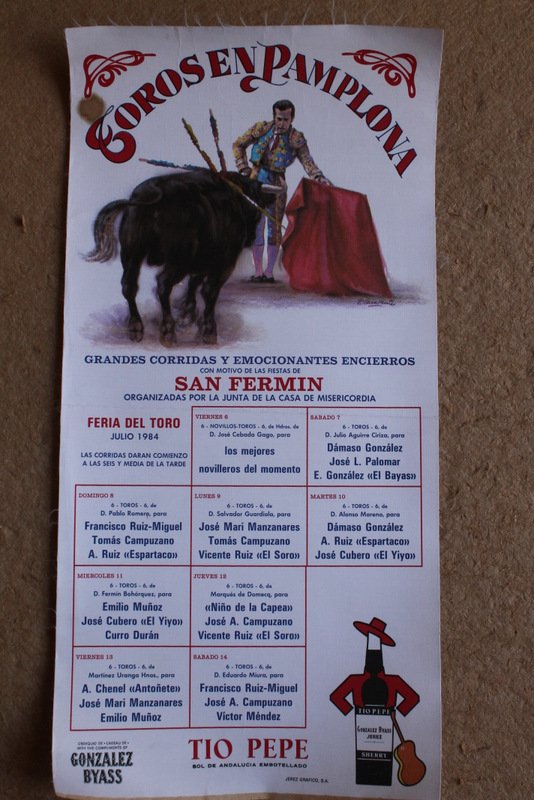 Cartel de toros de Pamplona. Grandes corridas y emocionantes encierros con motivo de las famosas Fiestas de San Fermín. Días 6 al 14 de julio de 1984.