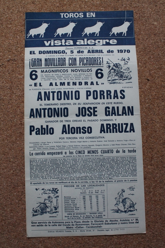 Cartel de toros de Vista Alegre. Madrid. 5 de abril de 1970.