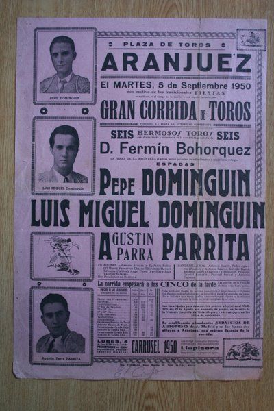 Cartel de toros de Aranjuez. 1950.