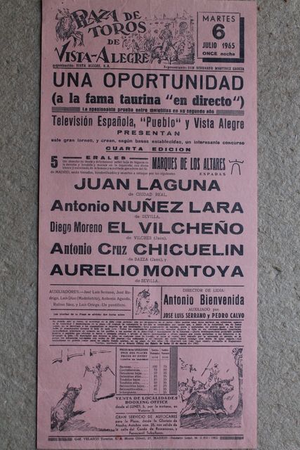 Cartel de toros de Vista-Alegre. Madrid. 6 de julio de 1965. 