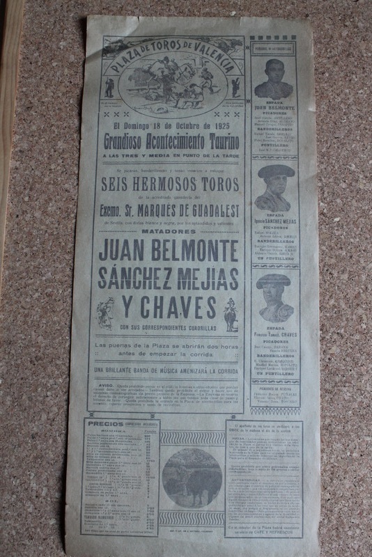 Cartel de toros de Valencia. 18 de octubre de 1925. 
